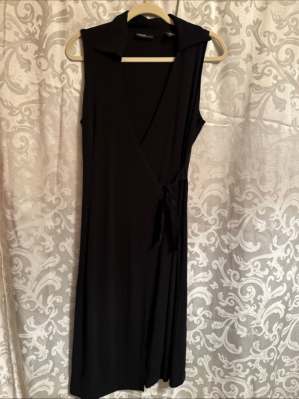 Valerie Stevens Black Sleeveless Wrap Dress with Side Tie